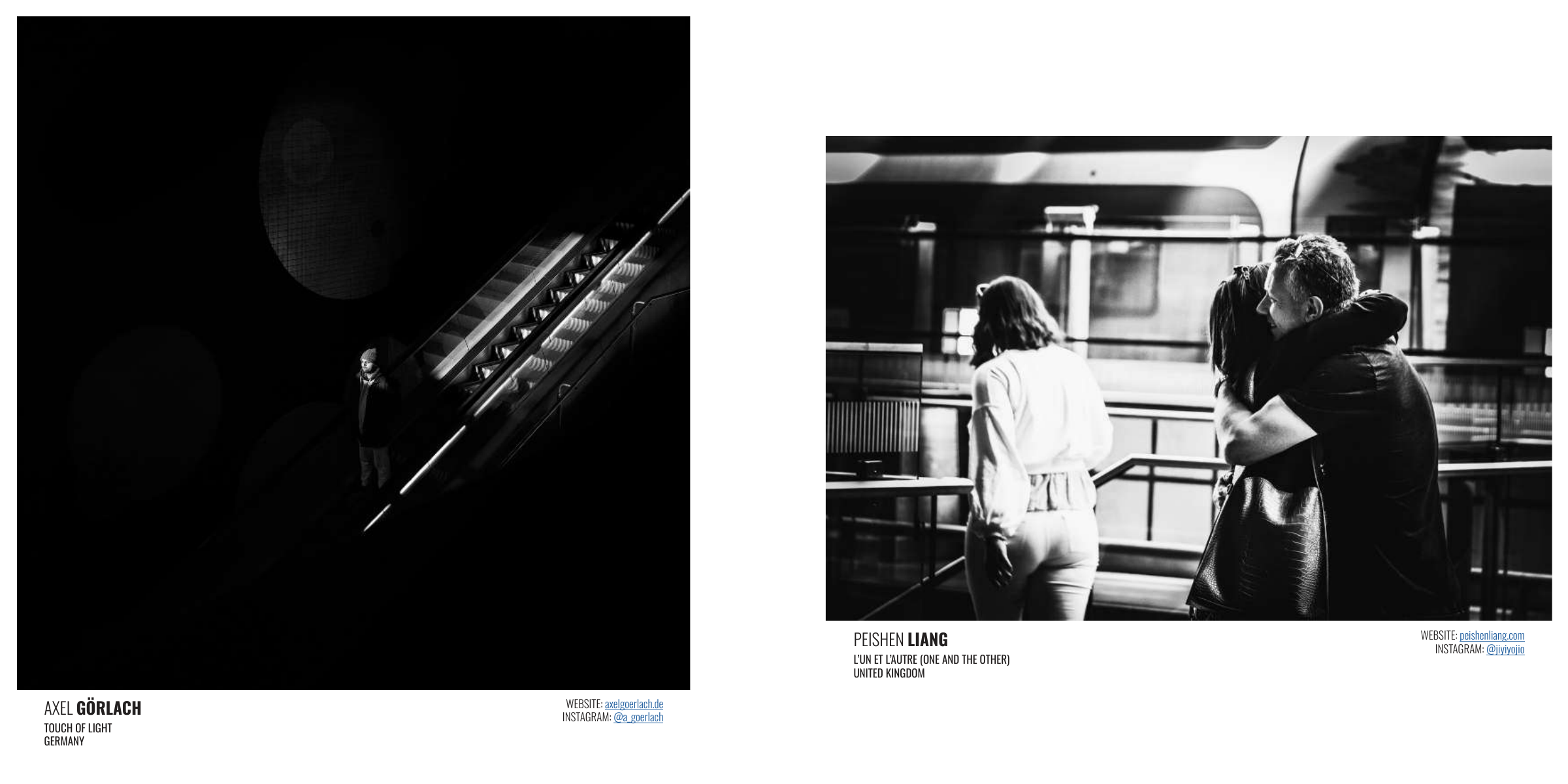 Official Dodho Monochromatic Awards book page showing Peishen Liang’s One and the Other alongside another selected photograph