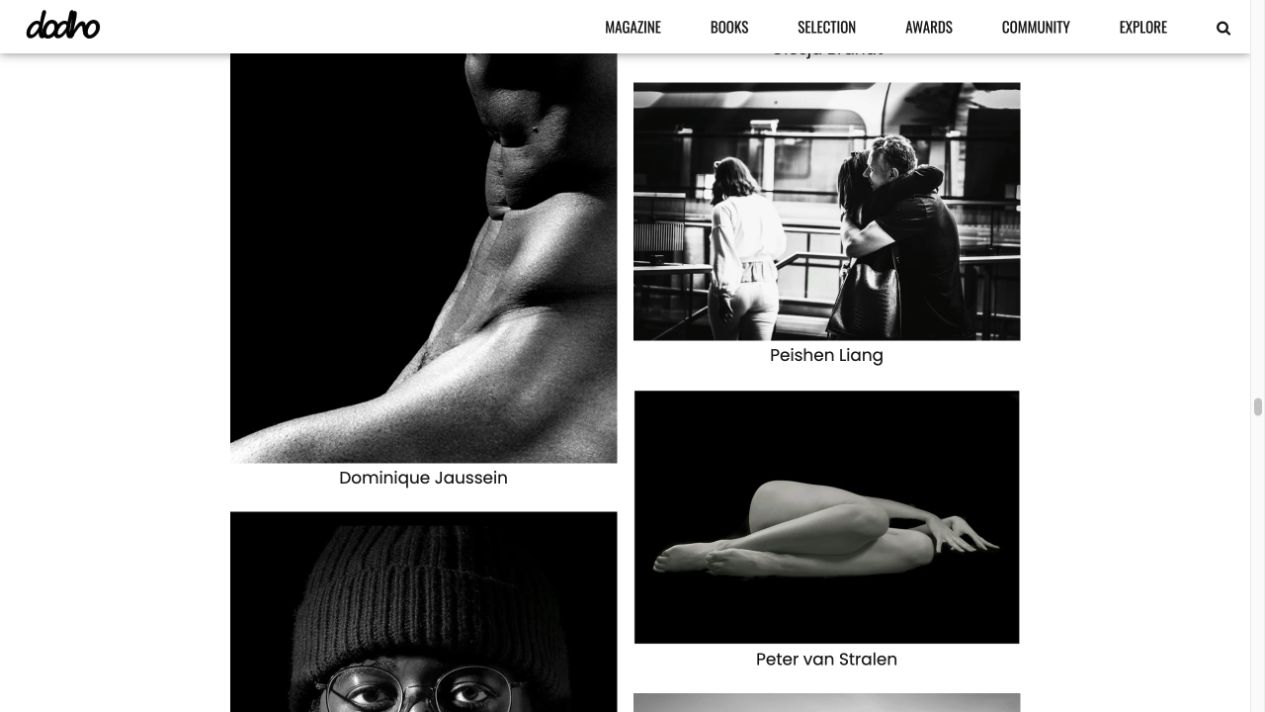 Official Dodho results page showing Peishen Liang among the selected photographers