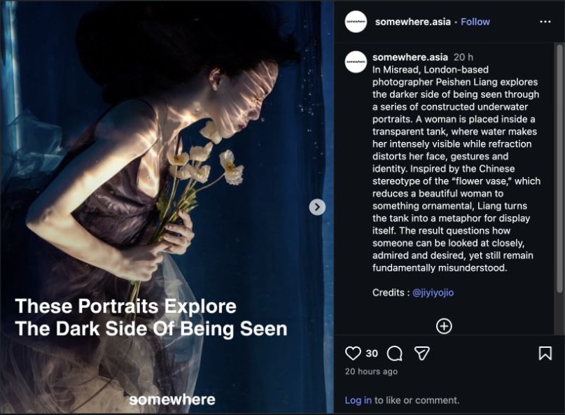 Somewhere Asia’s public Instagram post showing a Misread portrait beside its English editorial caption and credit to Peishen Liang